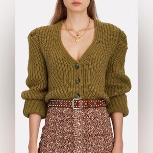 NWT Ulla Johnson Greta Olive Green Alpaca Knit Designer Cardigan Sweater
